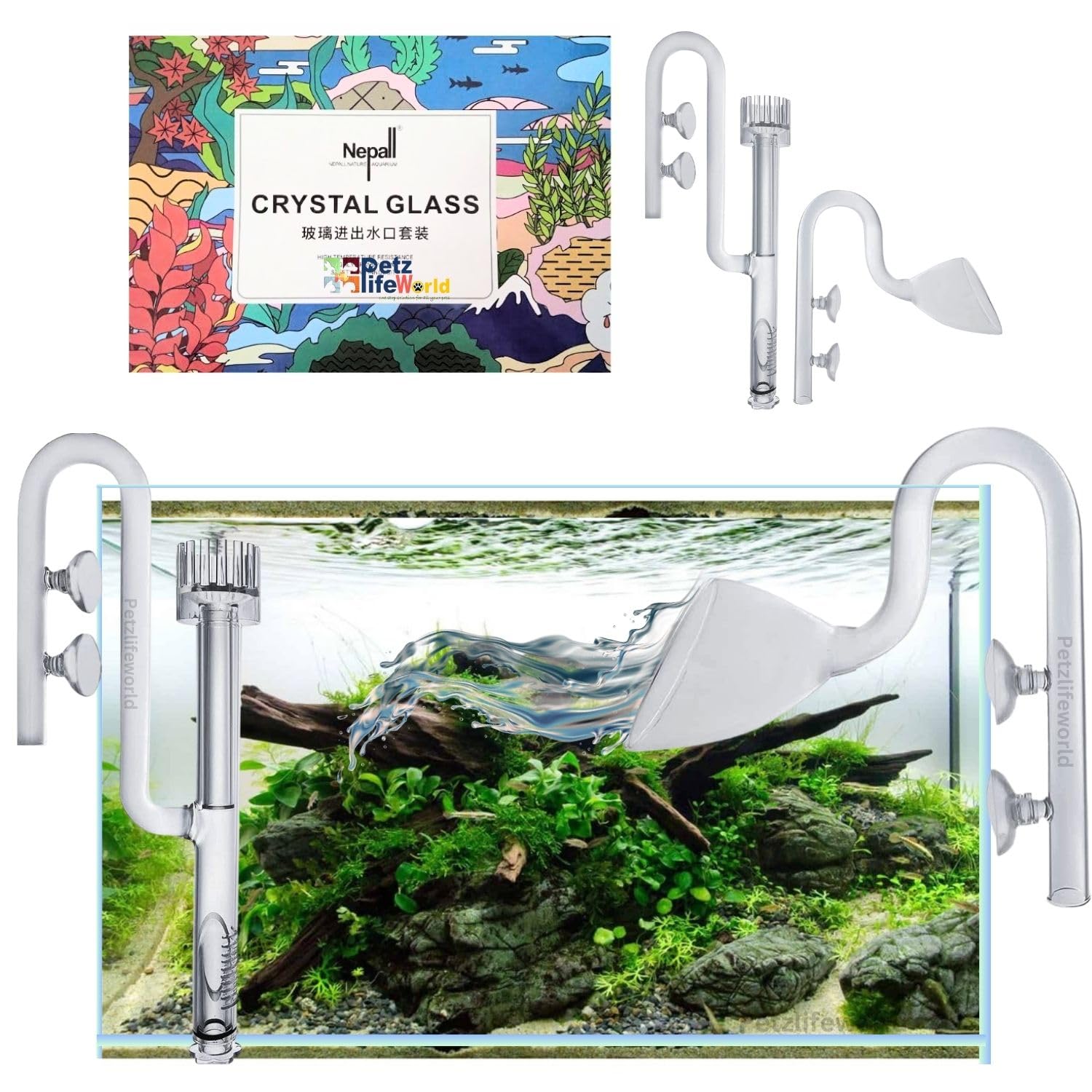 VAYINATO® Aquarium 13mm (Fit for Hose 12/16mm) Glass Lily Pipe Set